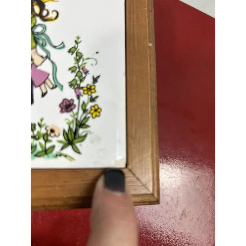 Vintage Holly Hobbie Tile Top Jewelry Trinket‎ Box Felt Divided Insert READ